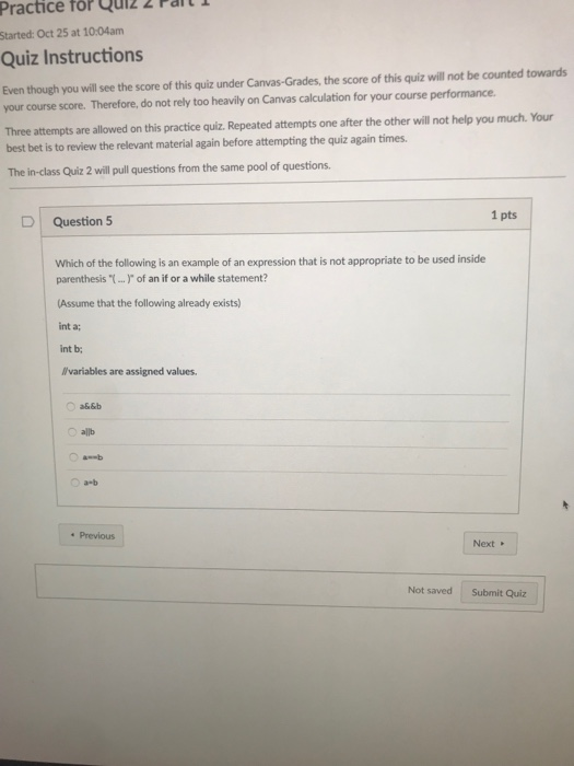 on this practice quiz. Repeated attempts one after the other will not