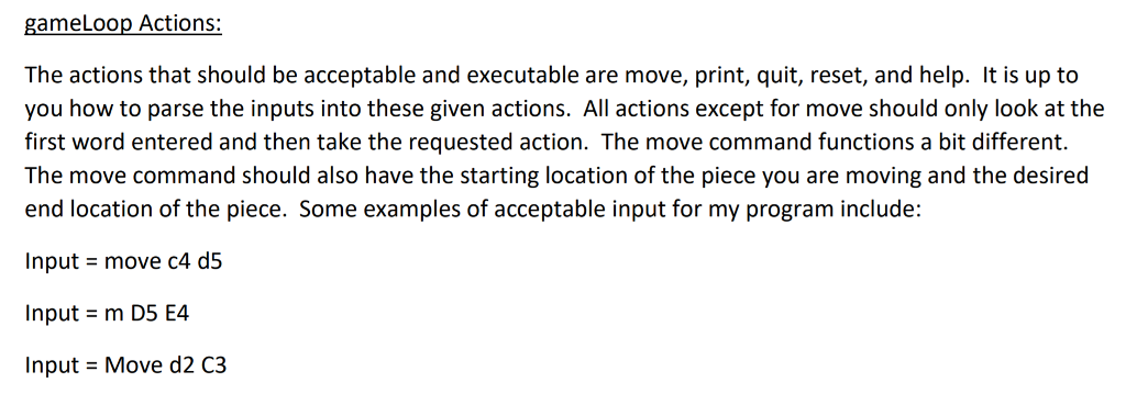 Rules: Additional Requirements: Additional info for gameloop() method: Many thanks in advance!