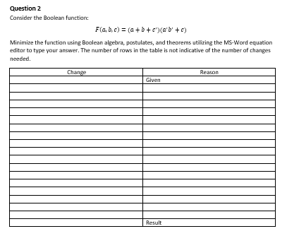 Please help with question 2 (Boolean algebra) Question 2 Cansider the Boolean