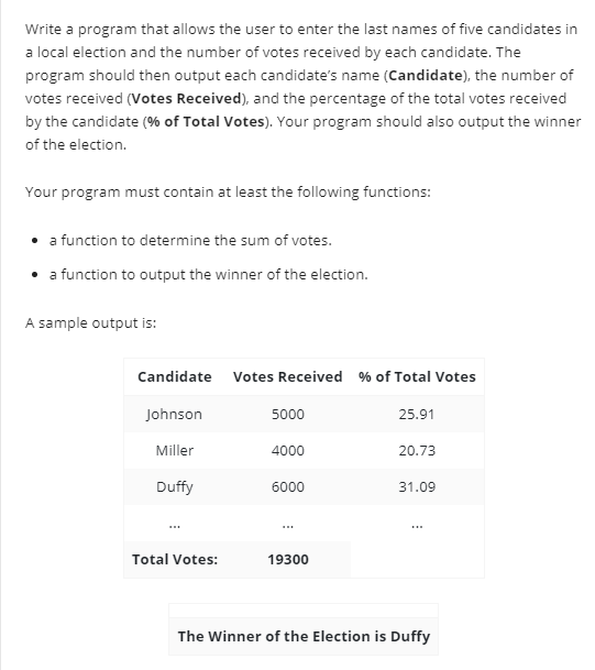 Write the C++ program Write a program that allows the user to