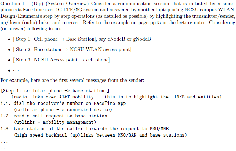  Question 1(15p)(System Overview) Consider a communication session that is initiated by