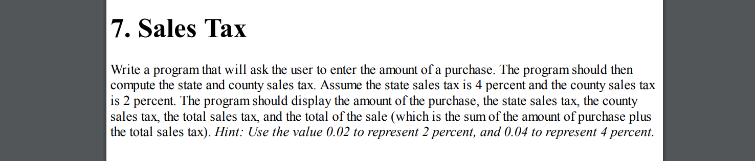  Write this program with java. 7. Sales Tax Write a program
