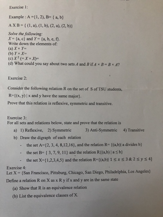  Exercise 1: Example : A-{ 1, 2), B= { a, b}