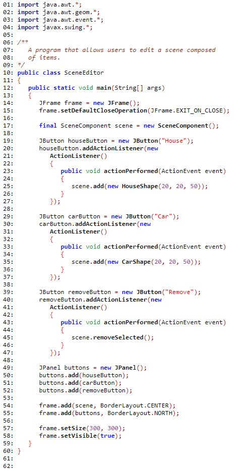 Consider the SceneEditor.java Explain why the CompoundShape.add method is protected. Explain why