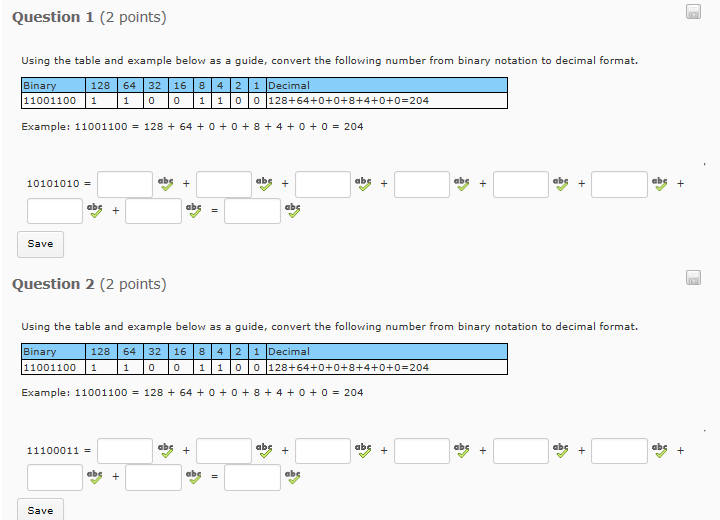 IP Addressing Using the table and example below as a guide, convert
