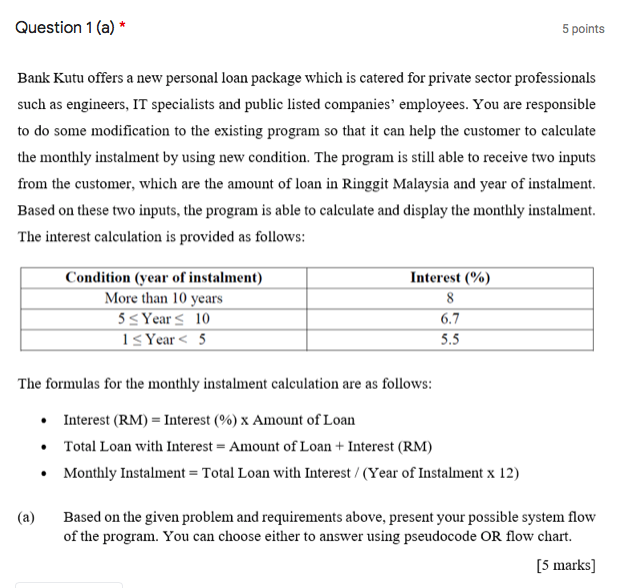 Please show step by step Question 1(a) * 5 points Bank Kutu