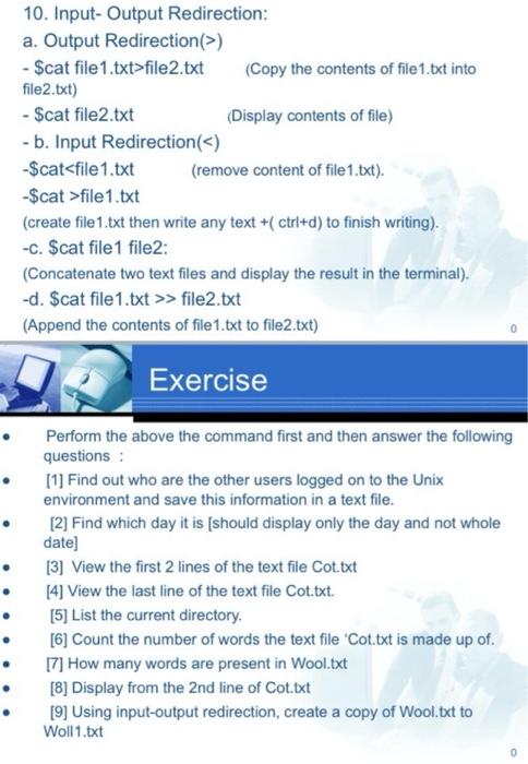  10. Input-Output Redirection: a. Output Redirection(>) - Scat file 1.txt>file2.txt (Copy