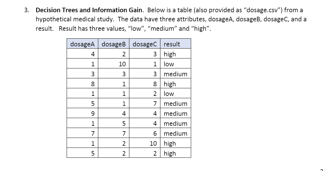 Please help with this problem 3. Decision Trees and Information Gain. Below