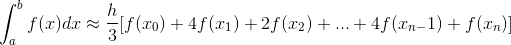 a function simp for Simpson's rule, This formula requires n to be