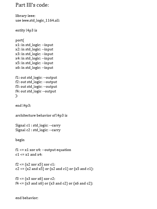  using the given code, complete part 4 by coding a VHDL