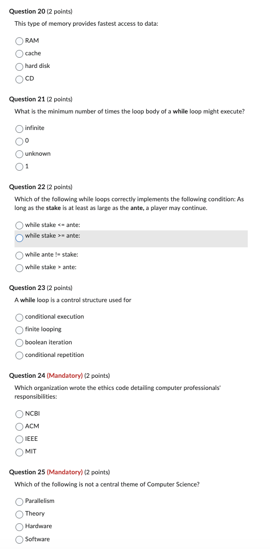 Please answer all questions ASAP Python: Computer Science No Explain needed Question