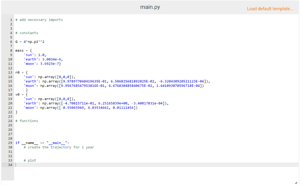 want to calculate the trajectory of the Earth. Solve the equations of
