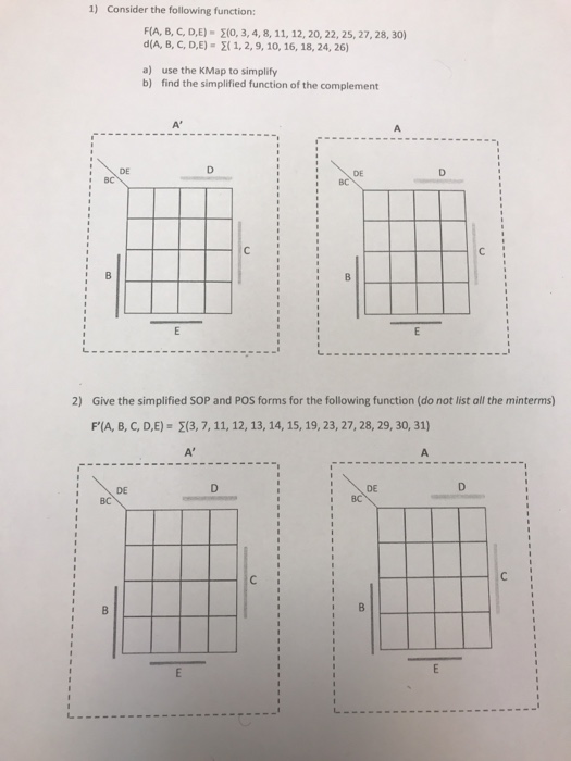  1) Consider the following function: F(A, B, C, D,E)-(0, 3, 4,