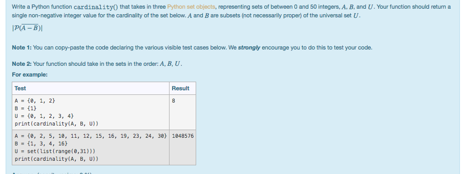  Write a Python function cardinality0 that takes in three Python set