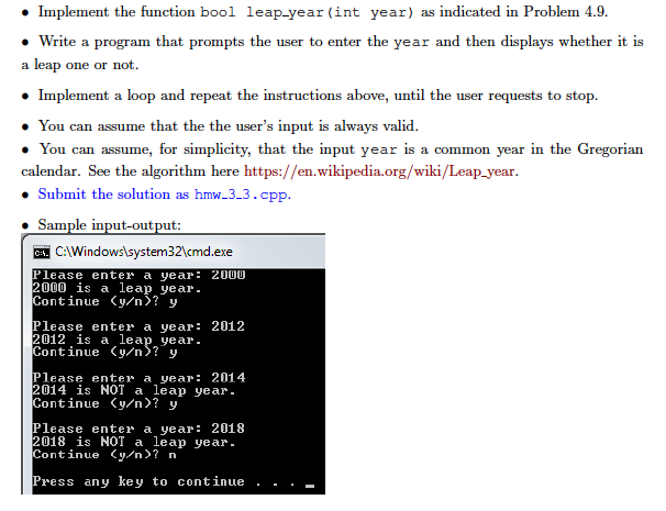  using c++ Implement the function bool leap-year (int year) as indicated