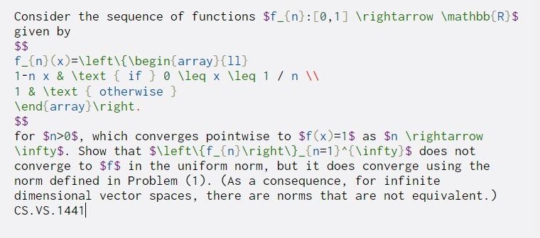  Consider the sequence of functions $f_{n}:[0,1] ightarrow \mathbb{R} $ given by