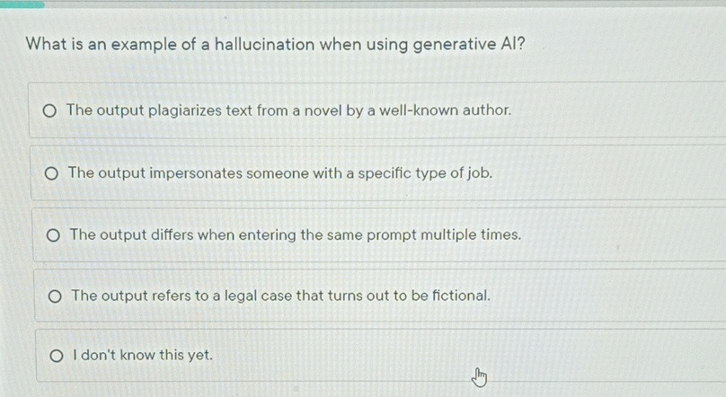  What is an example of a hallucination when using generative Al?