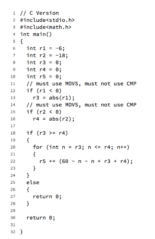 Translate to ARM Assembly 1 // C Version #1 nclude #1 ncludemath.h>