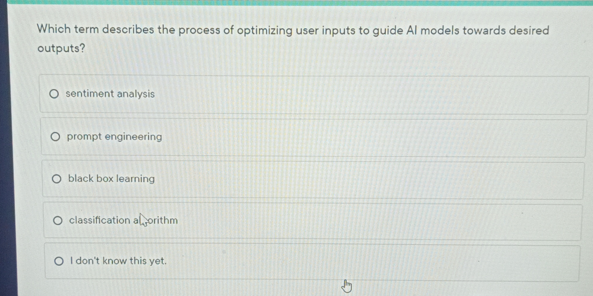  Which term describes the process of optimizing user inputs to guide