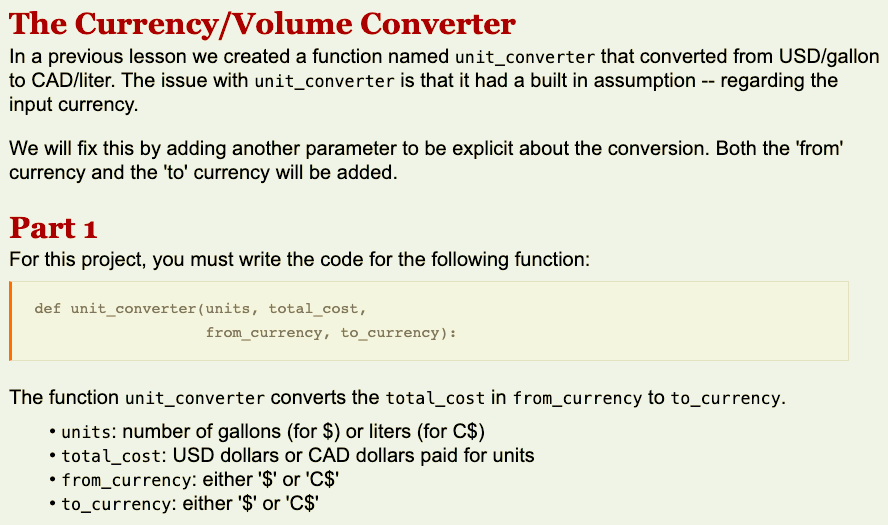 Please write code in python The Currency/Volume Converter In a previous lesson