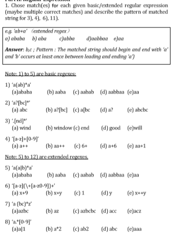 1. Chose match(es) for each given basic/extended regular expression (maybe multiple