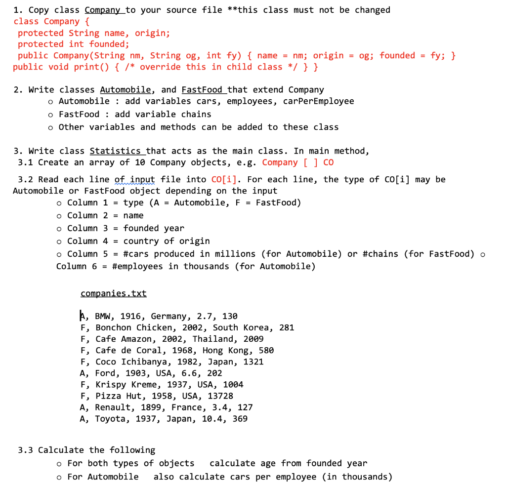  Write this program in java 1. Copy class Company to your