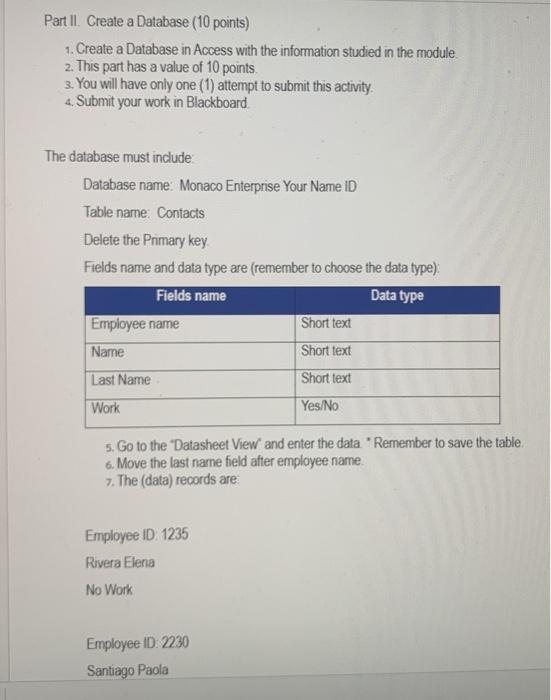  Part II. Create a Database (10 points) 1. Create a Database