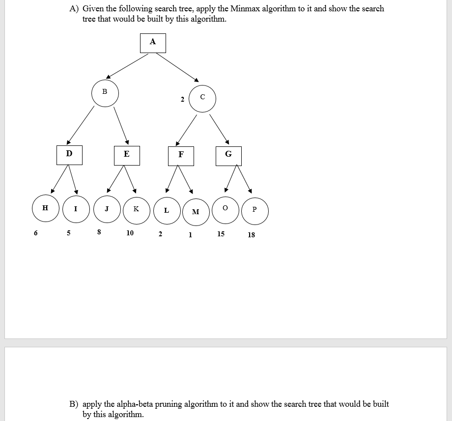  Please answer only question (B) A) Given the following search tree,