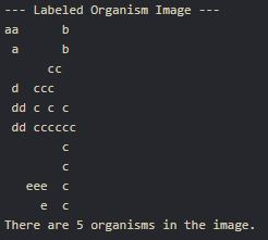 modifies main method or creates a method besides "public static int howManyOrganisms(char[][]
