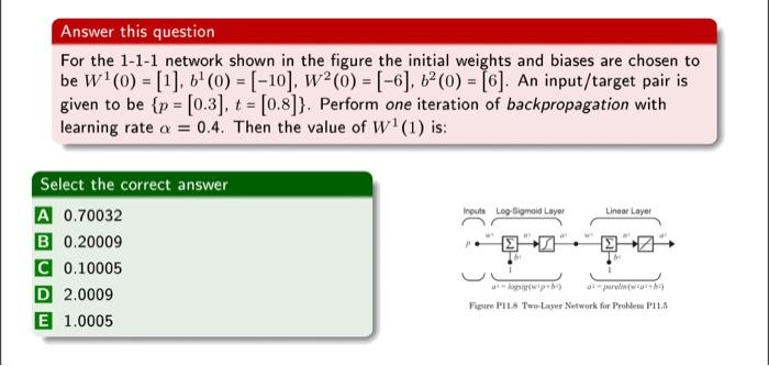 For the 1-1-1 network shown in the figure the initial weights