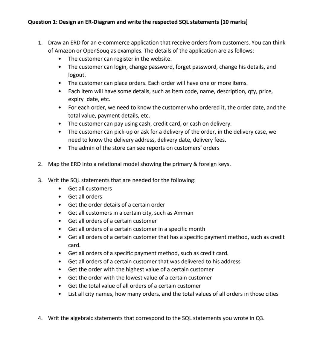  Database system Please i need different project Thank you Question 1: