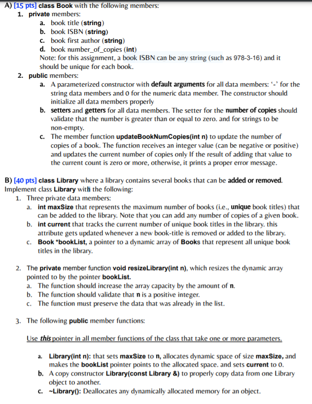 solve B) library class only plz with c++ A) (15 pts)