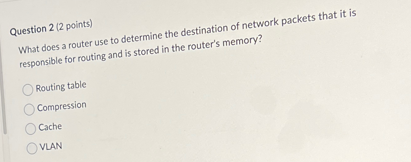  Question 2(2 points) What does a router use to determine the