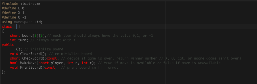 function to play the Tic Tac Toe Game. Specifics TTT, the class