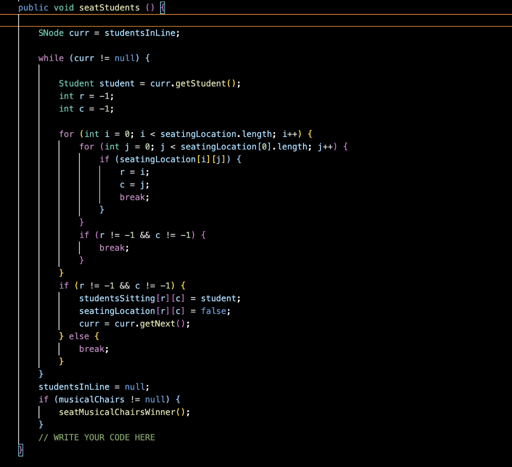 I am unsure. seatStudents is outputting correctly though. I've attached below the