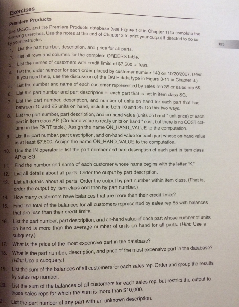 have questions on them. Question 1 Henry Books Database: Problem 18 (p.126)