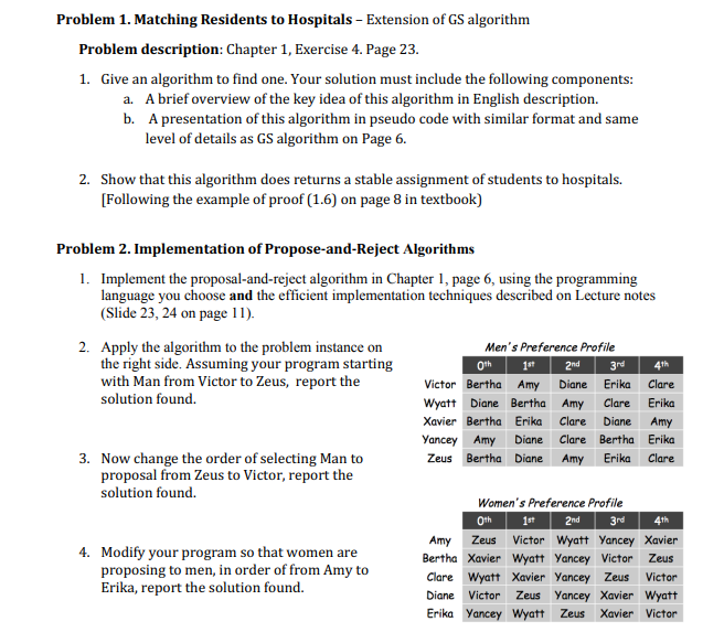 I want the gale shapley algorithm with the given inputs in