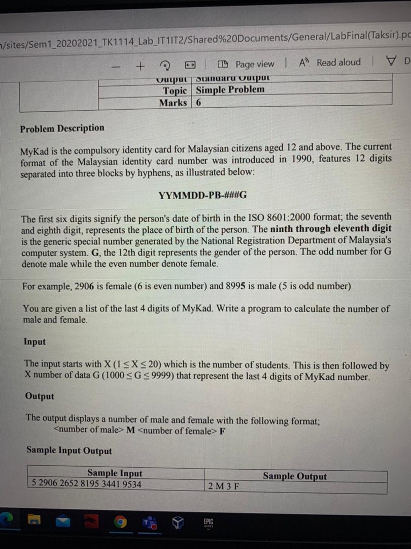 do the coding /sites/Sem1_20202021_TK1114_Lab_IT11T2/Shared%20Documents/General/LabFinal(Taksir).pc D + 0 Page view l A