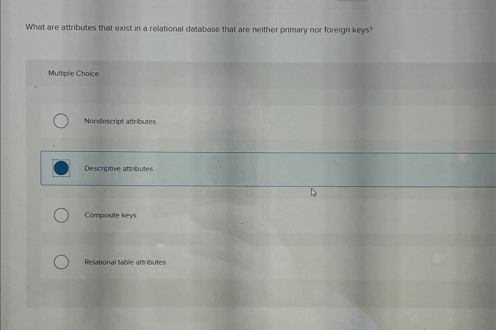  What are attributes that exist in a relational database that are