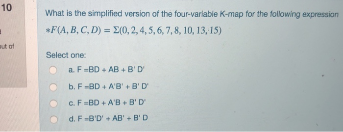  What is the simplified version of the four-variable K-map for the