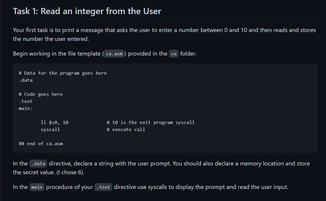 Code I currently have: Task 1: Read an integer from the