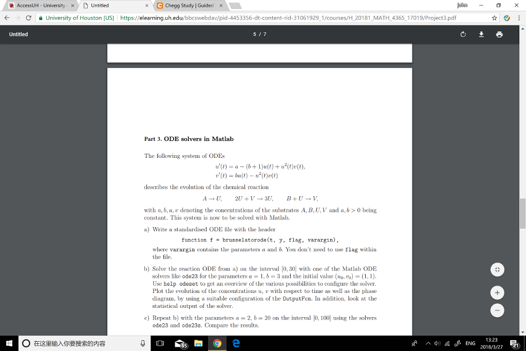 It is implied ODE please use matlab to solve the problem, thank