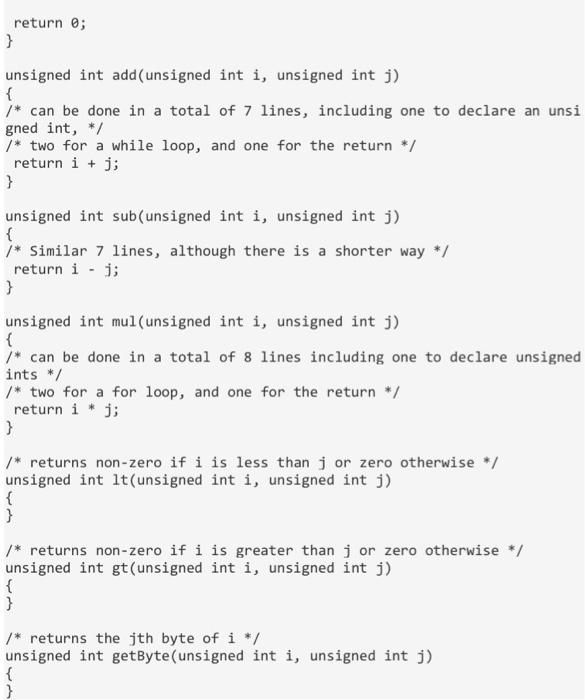 Complete all of the unfinished functions and rewrite the ones started for