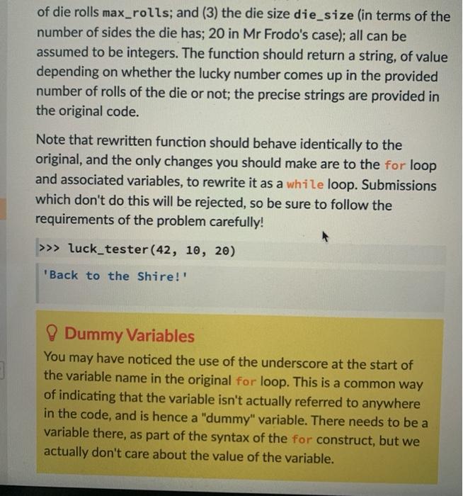 rewrite a for loop as a while loop. Mr Frodo is having