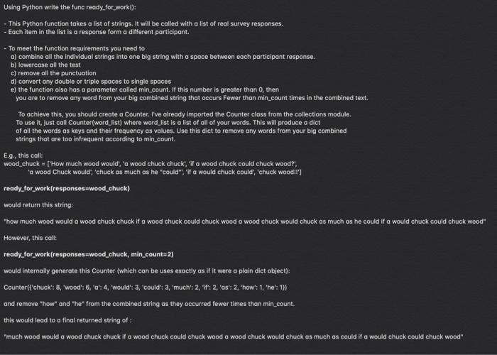  Using Python write the tunc ready_for_work(): - This Python function takes