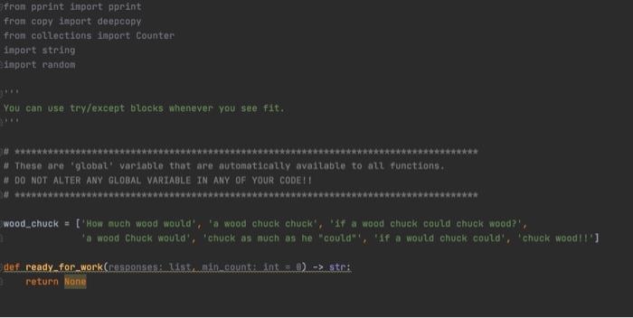 a list of strings. It will be called with a list of
