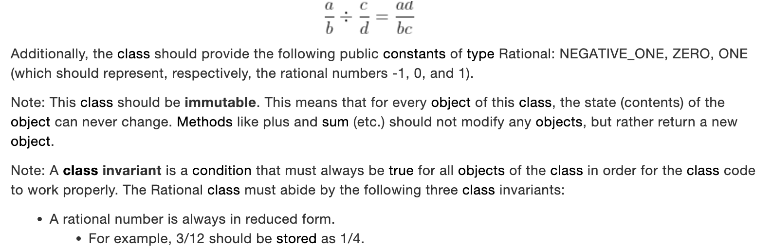 code. The class should provide the following constructors: - public Rational(int numerator)