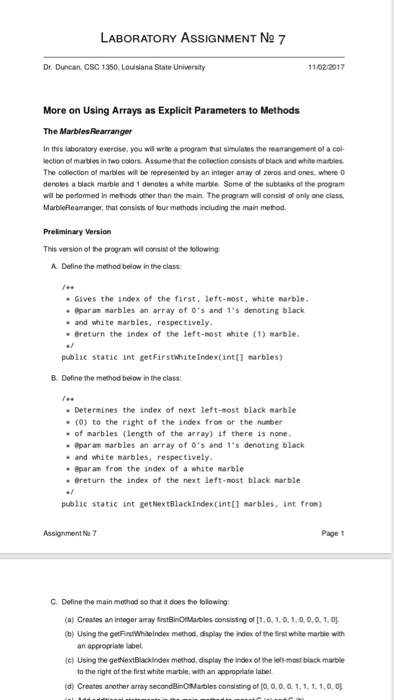  Marbles Rearranger - java language LABORATORY ASSIGNMENT Ne 7 Dr. Duncan,