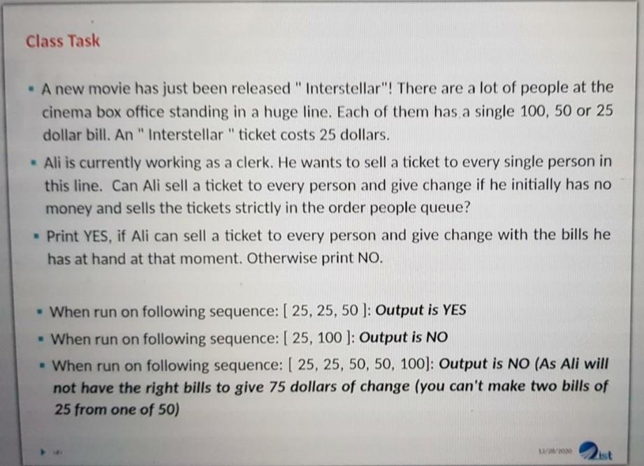  Kindly do it using Python Class Task A new movie has