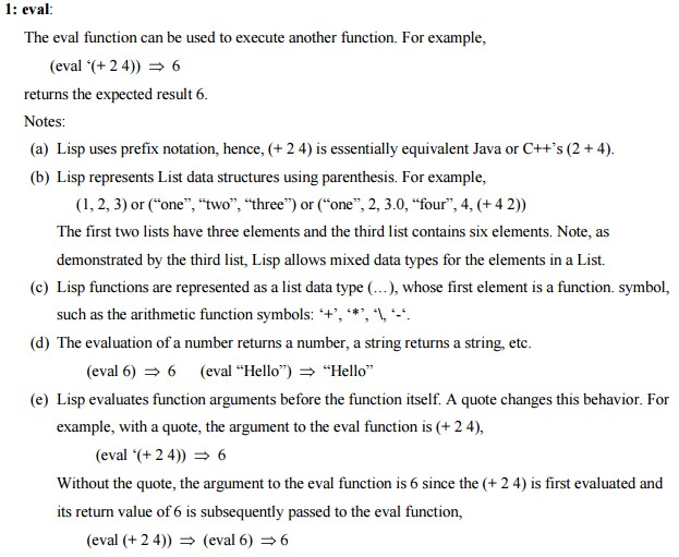 Programming languages... Consider the three Lisp functions: Now... 1: eval: The eval